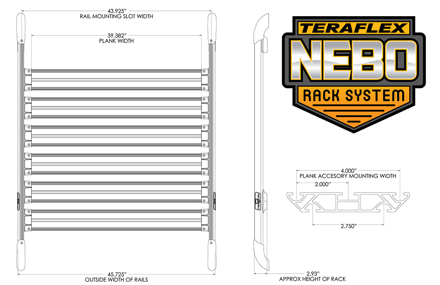 07-18 Wrangler JK 4 Door Nebo Roof Rack Cargo Slat Kit Silver 6-Piece TeraFlex
