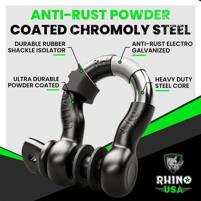 Rhino USA 3/4In D-Ring Shackle Set (2-Pack) Matte Black