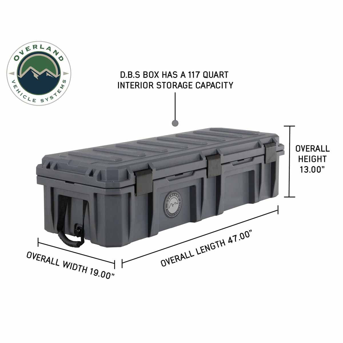 Overland Vehicle Systems D.B.S.  - Dark Grey 117 QT Dry Box with Wheels, Drain, and Bottle Opener