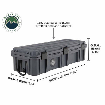 Overland Vehicle Systems D.B.S.  - Dark Grey 117 QT Dry Box with Wheels, Drain, and Bottle Opener