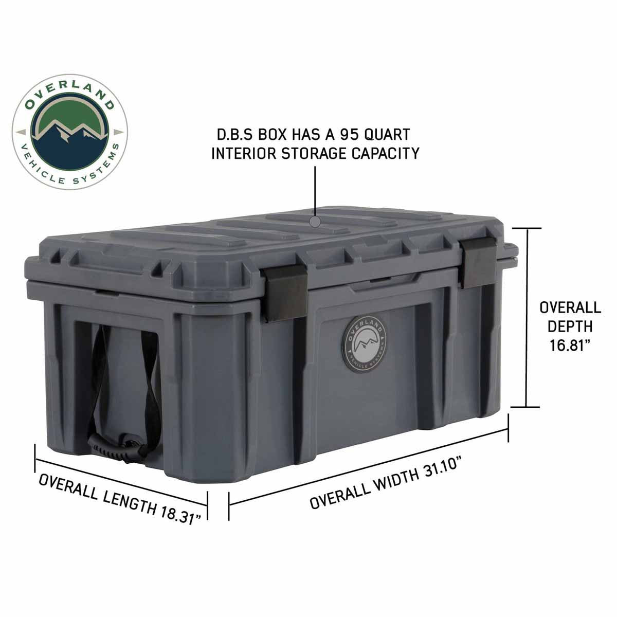 Overland Vehicle Systems D.B.S.  - Dark Grey 95 QT Dry Box with Wheels, Drain, and Bottle Opener