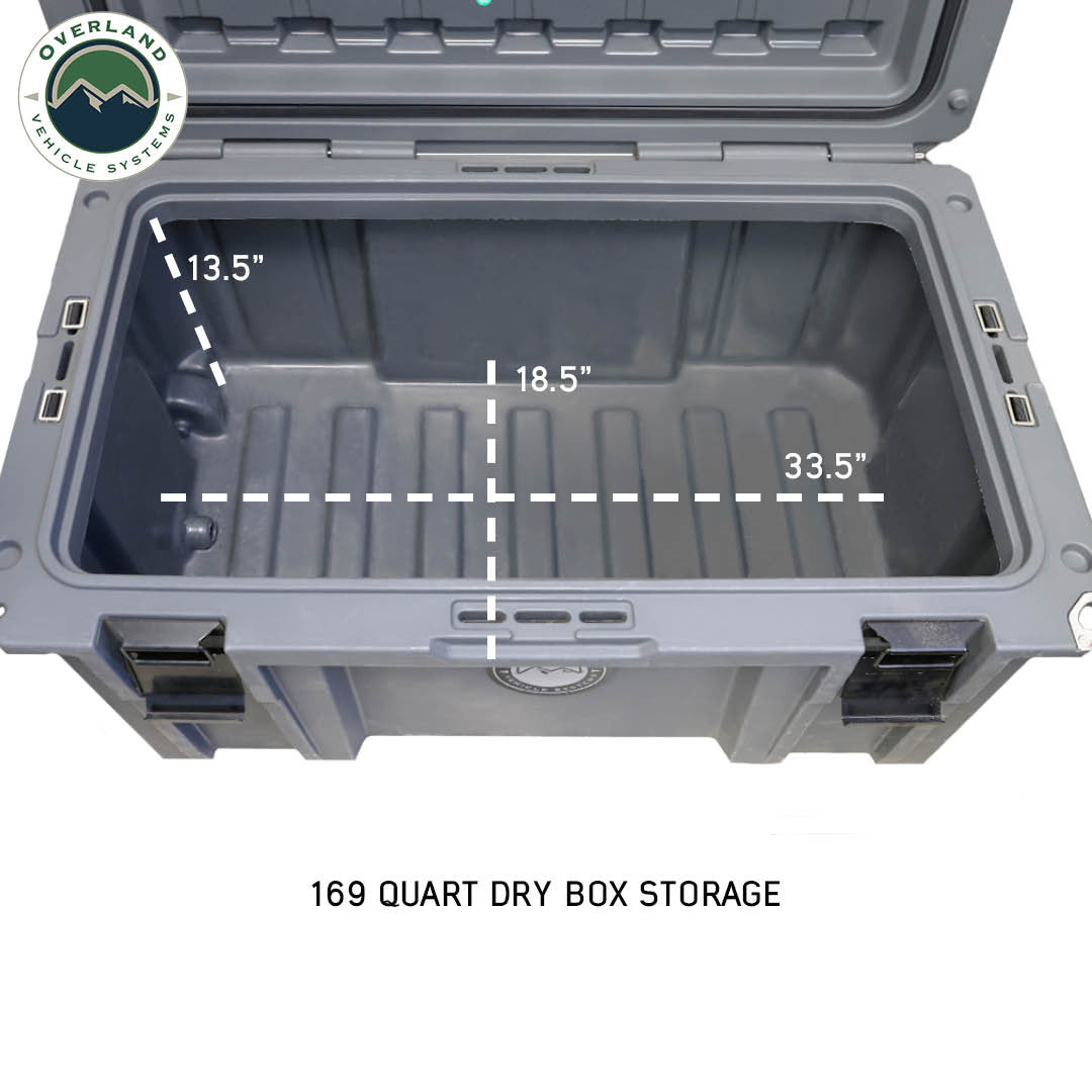 Overland Vehicle Systems D.B.S.  - Dark Grey 169 QT Dry Box with Wheels, Drain, and Bottle Opener