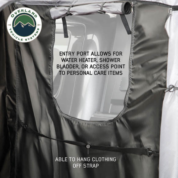 Overland Vehicle Systems HD Nomadic Shower - Quick Deploying Double Shower, 42" x 84", Grey Body, Green Trim W/Black Travel Bag and Floor Basin