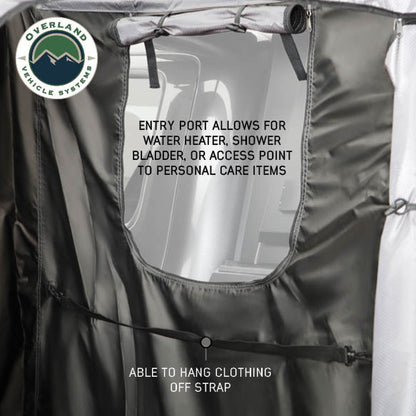 Overland Vehicle Systems HD Nomadic Shower - Quick Deploying Double Shower, 42" x 84", Grey Body, Green Trim W/Black Travel Bag and Floor Basin