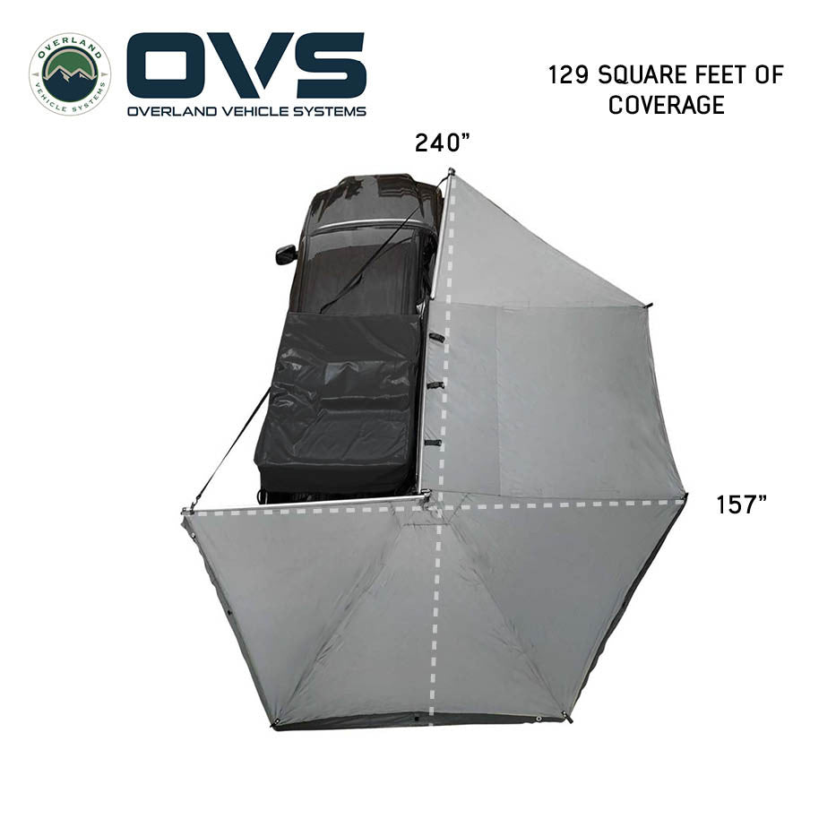 Overland Vehicle Systems HD Nomadic 270 - Awning, Passenger Side, Grey Body, Green Trim & Black Travel Cover  - No Brackets, No Hardware, No Accessories