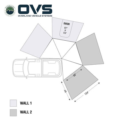 Overland Vehicle Systems HD Nomadic 270 LT - Awning Wall Kit 1 & 2, Driver Side, Grey Body, Green Trim W/Storage Bag