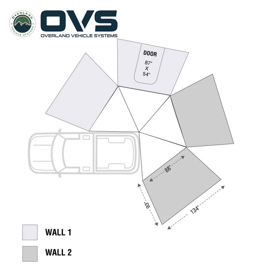 Overland Vehicle Systems HD Nomadic 270 LT - Awning, Wall 1 & 2, Passenger Side, Grey Body, Green Trim W/Black Travel Bag