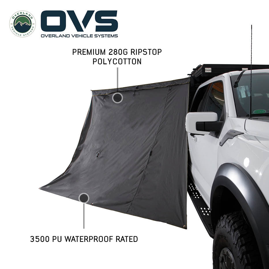 Overland Vehicle Systems HD Nomadic 270 LT - Awning Wall Kit 1 & 2, Driver Side, Grey Body, Green Trim W/Storage Bag