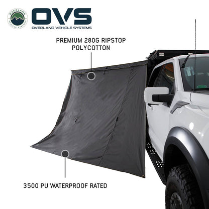 Overland Vehicle Systems HD Nomadic 270 LT - Awning Wall Kit 1 & 2, Driver Side, Grey Body, Green Trim W/Storage Bag