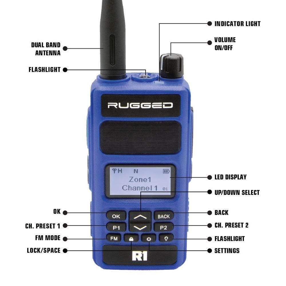 Rugged Radios Rugged R1 - Business Band Two Way Handheld Radio - Digital and Analog Blue