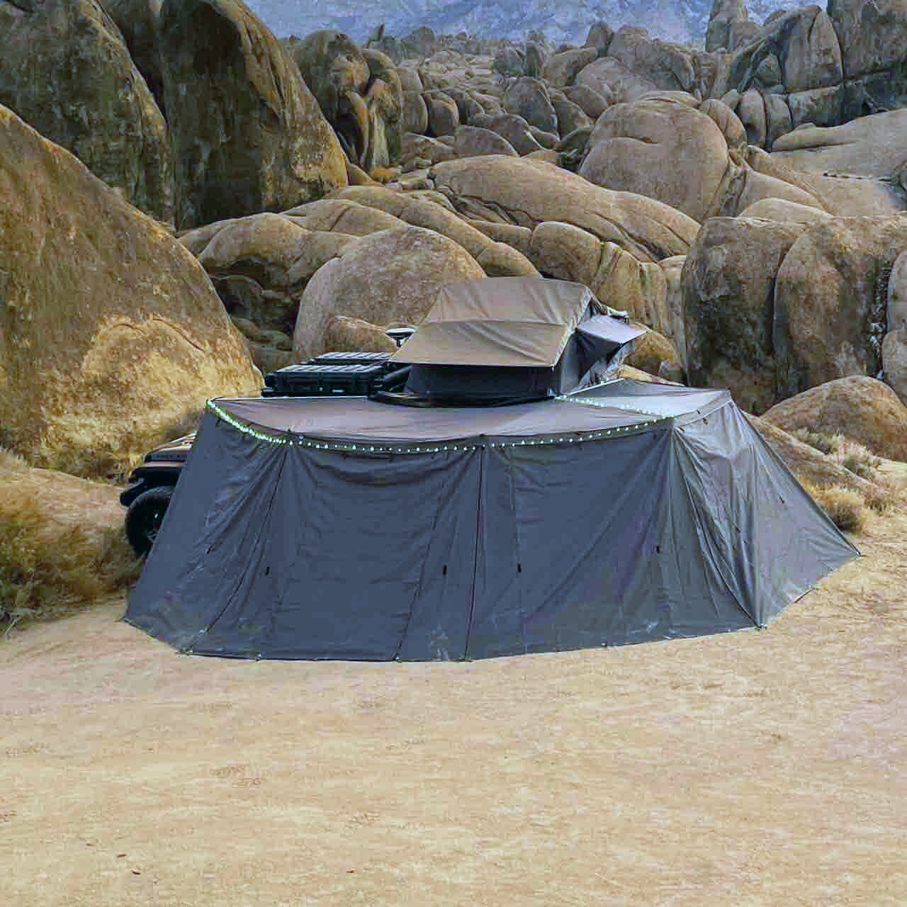 Overland Vehicle Systems HD Nomadic 270 - Awning Wall Kit 1,2 & 3, Driver Side, Grey Body, Green Trim W/Storage Bag