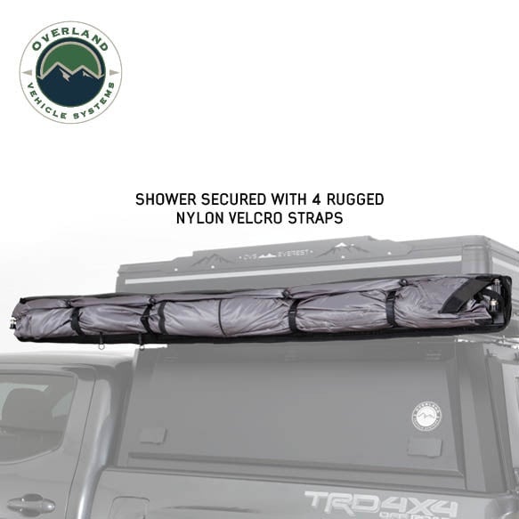 Overland Vehicle Systems HD Nomadic Shower - Quick Deploying Double Shower, 42" x 84", Grey Body, Green Trim W/Black Travel Bag and Floor Basin
