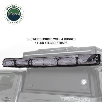 Overland Vehicle Systems HD Nomadic Shower - Quick Deploying Double Shower, 42" x 84", Grey Body, Green Trim W/Black Travel Bag and Floor Basin