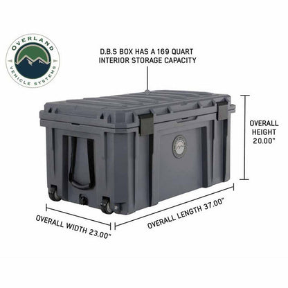 Overland Vehicle Systems D.B.S.  - Dark Grey 169 QT Dry Box with Wheels, Drain, and Bottle Opener