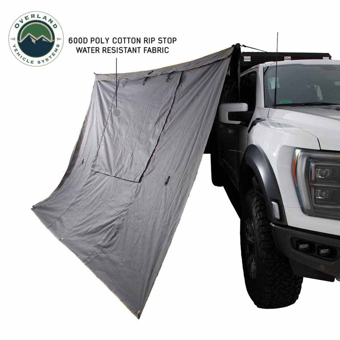 Overland Vehicle Systems HD Nomadic 270 - Awning Wall 1 W/Door & Window, Driver Side, Grey Body, Green Trim W/Storage Bag