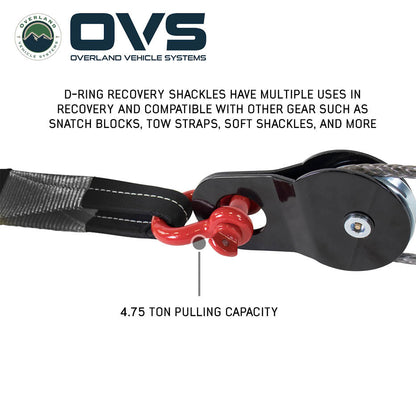 Overland Vehicle Systems Recovery Shackle 3/4" 4.75 Ton Red - Sold In Pairs