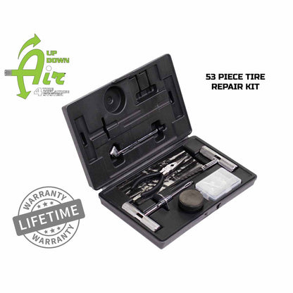Up Down Air Tire Repair Kit - 53 Piece Kit With Black Storage Box