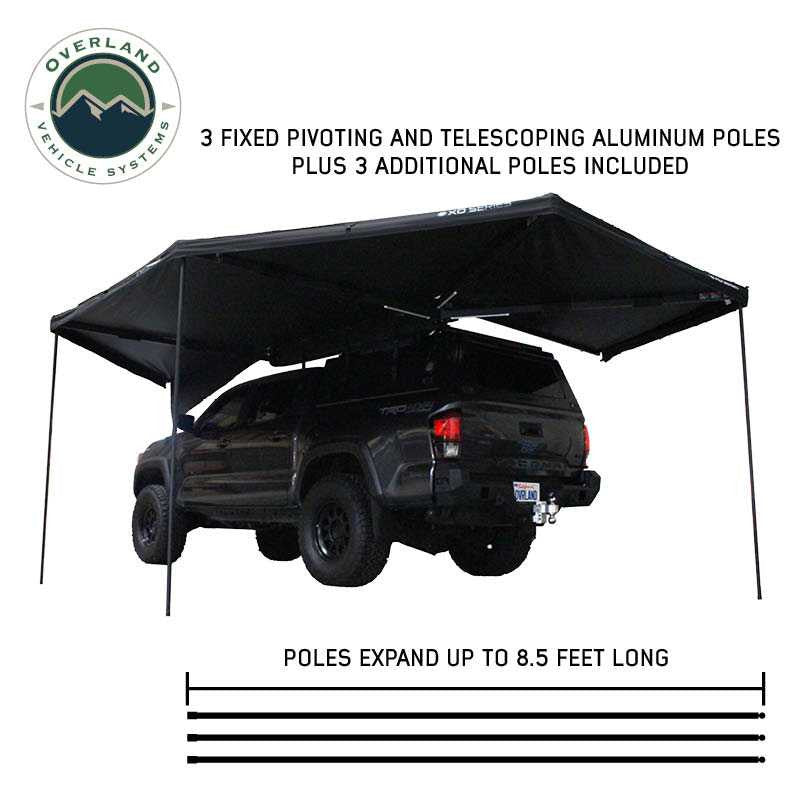 Overland Vehicle Systems XD Nomadic 270 - Awning, Lights, Black Out, Wall Kit, Passenger Side, Black Body, Black Trim & Black Travel Cover