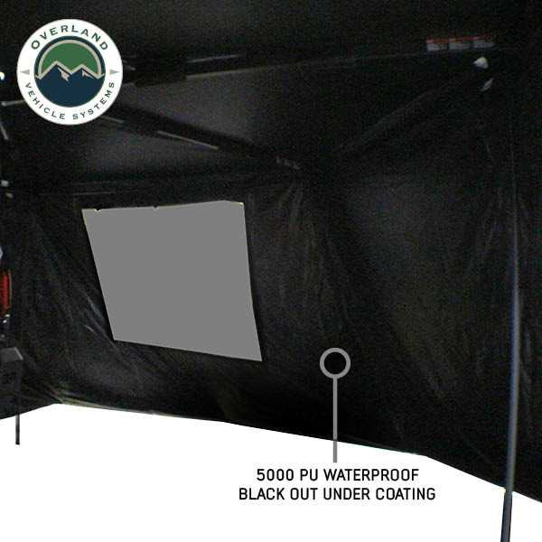 Overland Vehicle Systems XD Nomadic 270 - Awning Wall 2 W/Black Out, Passenger Side, Black Body, Black Trim W/Storage Bag