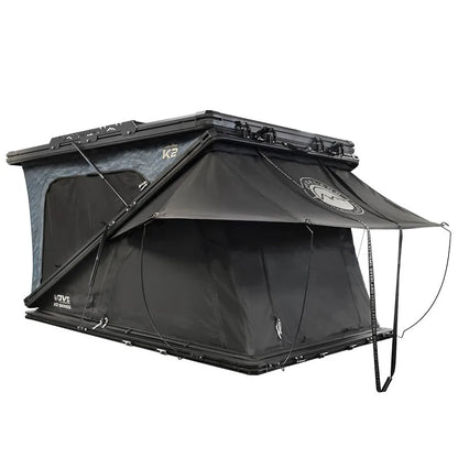 Overland Vehicle Systems XD K2 Dual Action Clam Shell 2 Person Aluminum Hard Shell Roof Top Tent, Blue Body & Black Rainfly