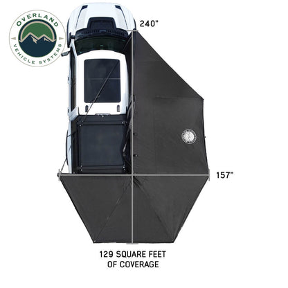 Overland Vehicle Systems XD Nomadic 270 - Awning W/Lights & Black Out , Passenger Side, Grey Hex, Black Trim & Black Travel Cover