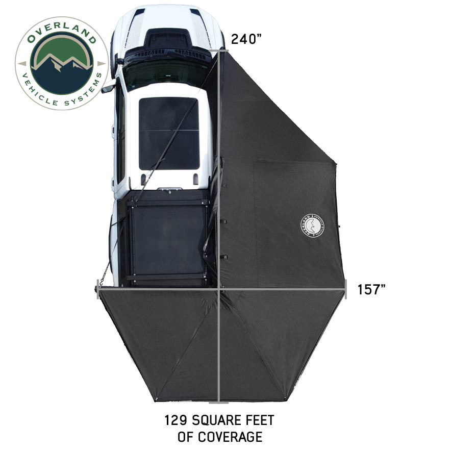Overland Vehicle Systems XD Nomadic 270 - Awning W/Lights & Black Out , Driver Side, Black Body, Black Trim & Black Travel Cover