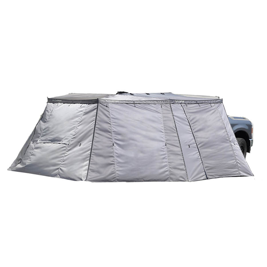 Overland Vehicle Systems XD Nomadic 270 - Awning, Lights, Black Out, Wall Kit, Driver Side, Grey Hex, Black Trim & Black Travel Cover