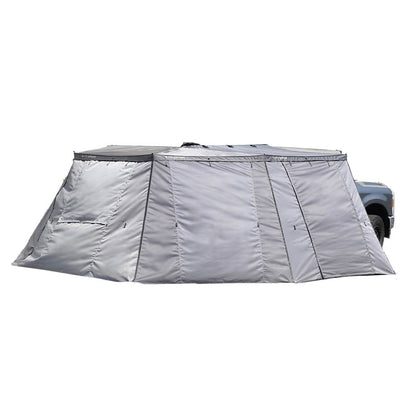 Overland Vehicle Systems XD Nomadic 270 - Awning, Lights, Black Out, Wall Kit, Passenger Side, Grey Hex, Black Trim & Black Travel Cover