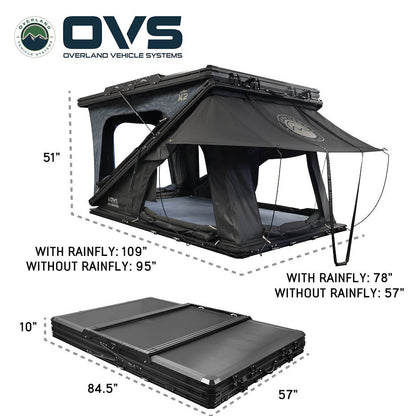 Overland Vehicle Systems XD K2 Dual Action Clam Shell 2 Person Aluminum Hard Shell Roof Top Tent, Blue Body & Black Rainfly