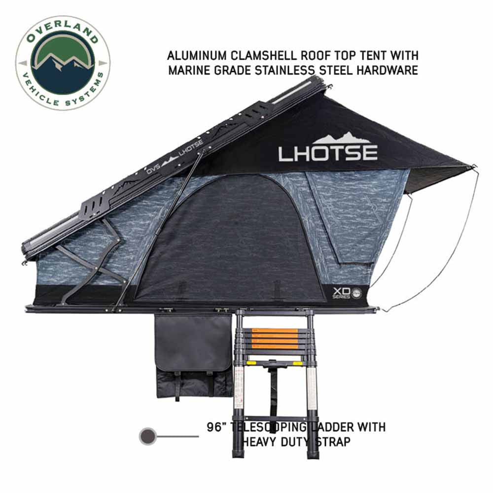 Overland Vehicle Systems XD Lhotse - Clamshell Aluminum Roof Top Tent, 2 Person, Grey Body & Black Rainfly