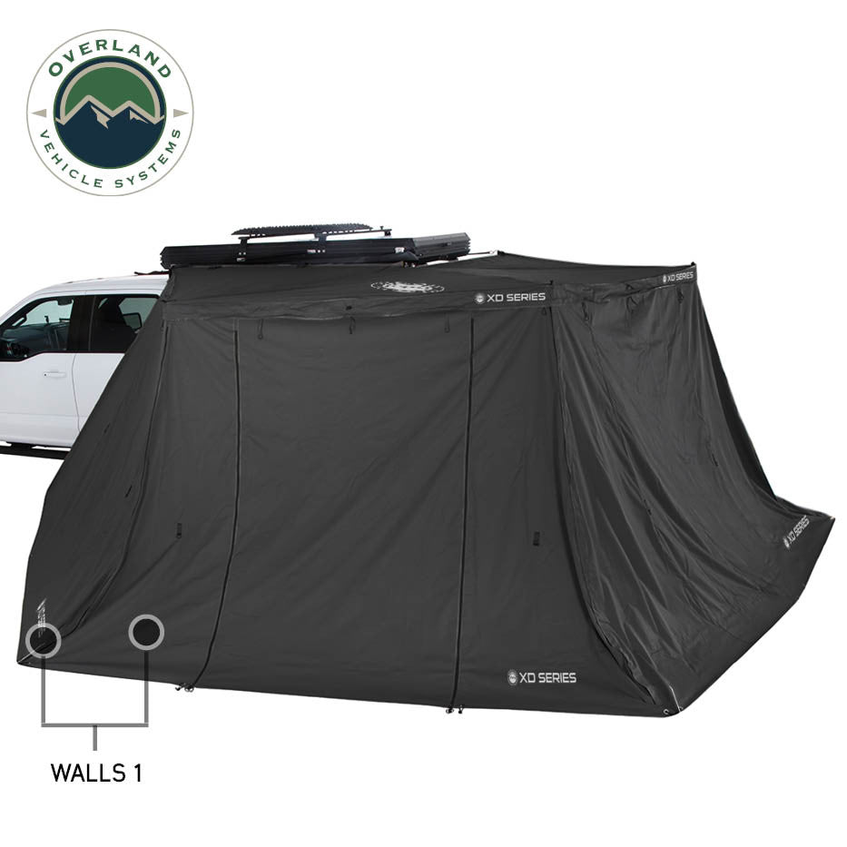 Overland Vehicle Systems XD Nomadic 270 LT - Awning Wall  Kit 1 & 2 W/Black Out  Driver Side, Black Body, Black Trim W/ Storage Bag
