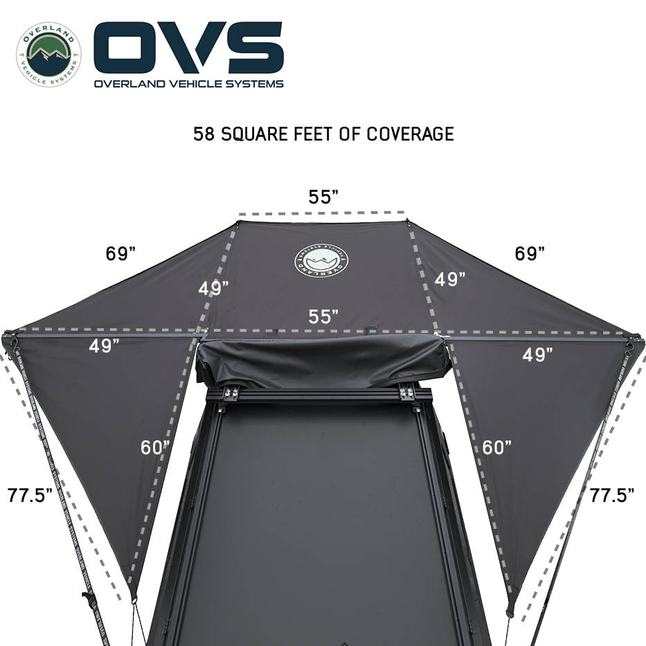 Overland Vehicle Systems XD Nomadic 315 - Rear Awning Universal, Black Body, Black Trim W/Black Travel Bag