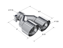 MBRP Universal T304 SS Dual Tip 4in OD/2.5in Inlet