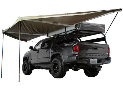 Overland Vehicle Systems HD Nomadic 180 - Awning W/Extended Poles High Roof, Universal, Grey Body, Green Trim W/Black Travel Cover