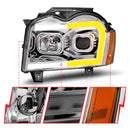 ANZO 05-07 Jeep Grand Cherokee Projector Headlights - w/ Light Bar Switchback Chrome Housing