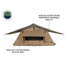 Overland Vehicle Systems LD TMBK 3 Roof Top Tent With Annex - Tan Base With Green Rain Fly, Black Aluminum Base, Black Ladder