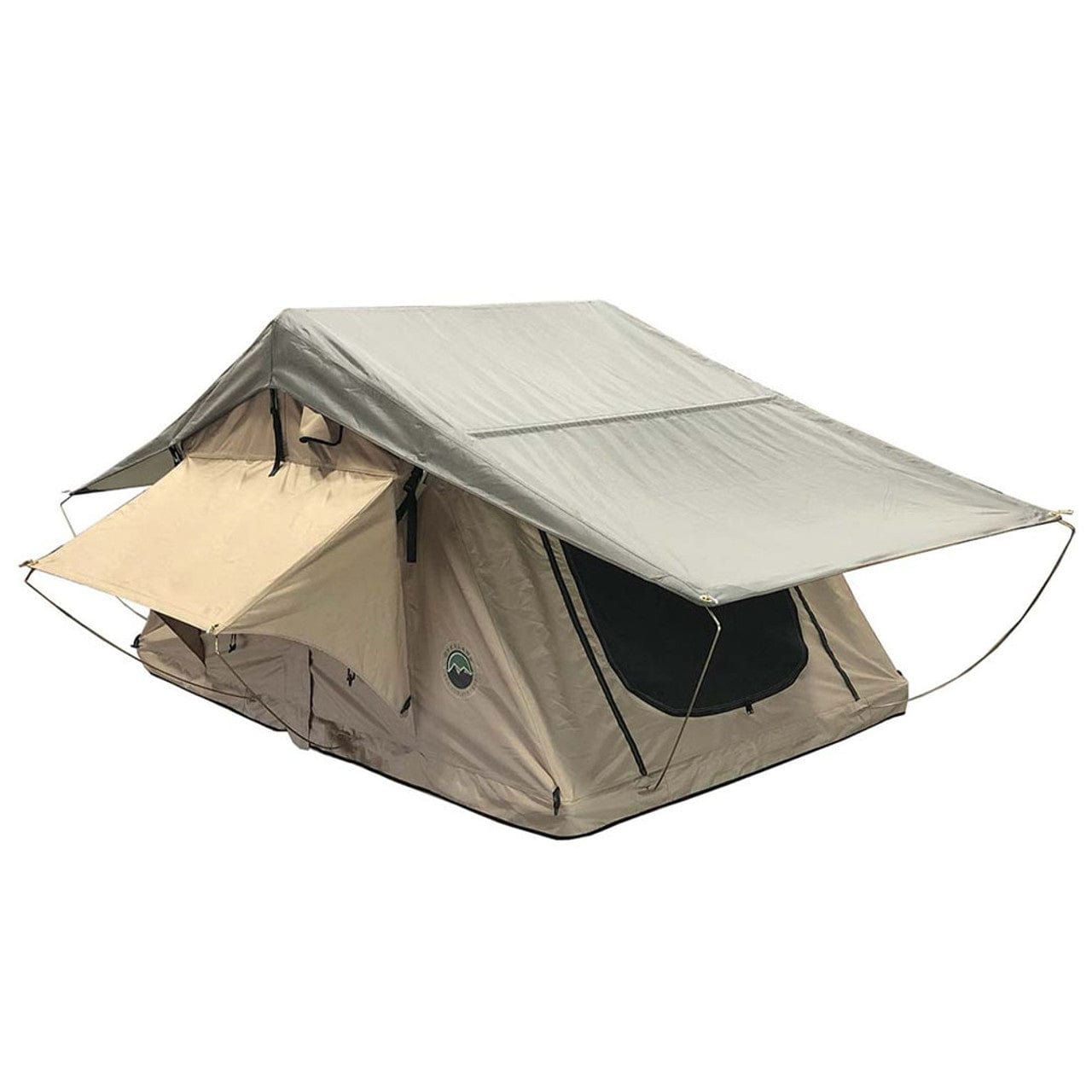Overland Vehicle Systems LD TMBK 3 Roof Top Tent With Annex - Tan Base With Green Rain Fly, Black Aluminum Base, Black Ladder