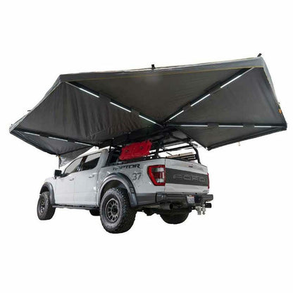 Overland Vehicle Systems XD Nomadic 270 - Awning W/Lights & Black Out , Driver Side, Black Body, Black Trim & Black Travel Cover
