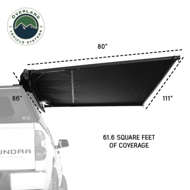 Overland Vehicle Systems XD Nomadic 2.0 - Awning W/Lights & Black Out , 6.5' Long, Black Body, Black Trim & Black Travel Cover