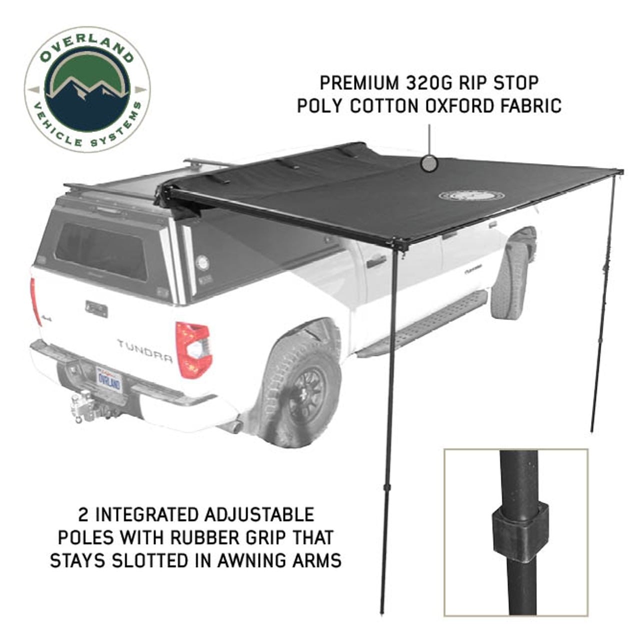 Overland Vehicle Systems XD Nomadic 2.5 - Awning W/Lights & Black Out , 8.0' Long, Black Body, Black Trim & Black Travel Cover