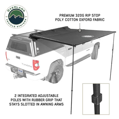 Overland Vehicle Systems XD Nomadic 2.5 - Awning W/Lights & Black Out , 8.0' Long, Black Body, Black Trim & Black Travel Cover