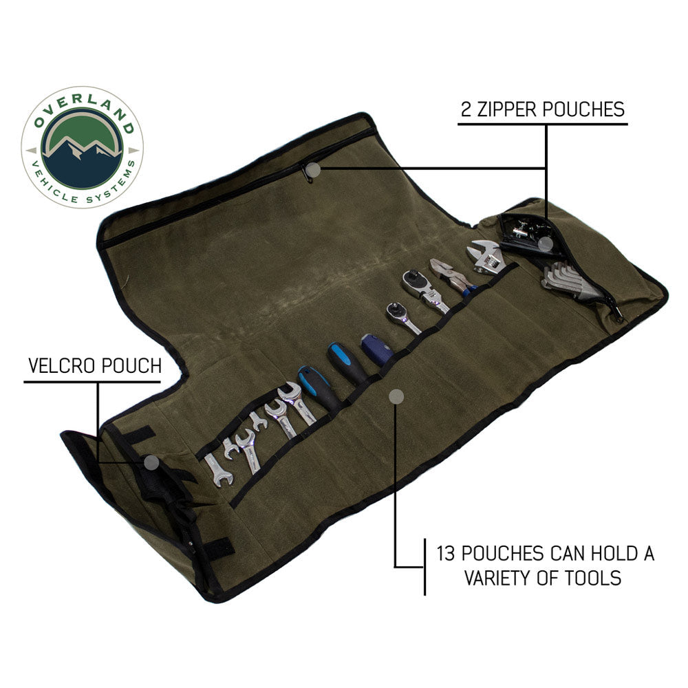 Overland Vehicle Systems Rolled Bag General Tools With Handle And Straps - #16 Waxed Canvas