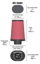 K&N Universal Clamp-On Air Filter 2-7/16in Flange 4-1/2x3-3/4in Base 3x2in Top 6in Height