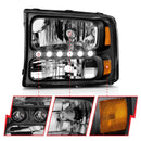ANZO 2000-2004 Ford Excursion Crystal Headlights Black w/ LED 1pc